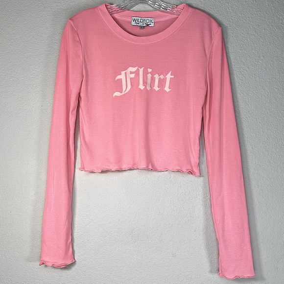 Wildfox Tops - NWOT Wildfox REN Flirt Long Sleeve Crop Top Ruffled Hems‎ Sz Large